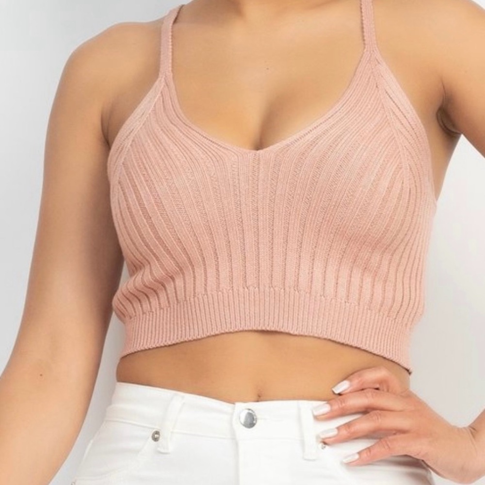 NWT Ribbed Knit Crop Top in Nude/ Pink | Iris Basic